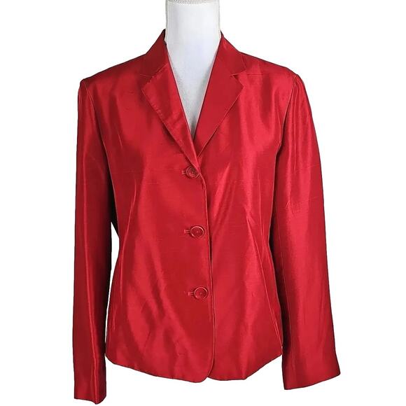 Lauren Ralph Lauren LRL ~Woman Size 10~ Red 100% Silk Blazer Jacket Formal Party - Picture 1 of 12
